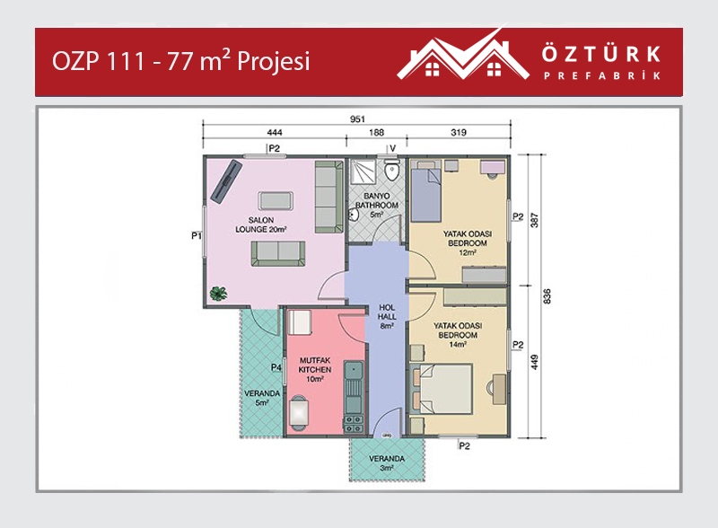 OZP 111 - 77 m2 Tek Kat Prefabrik Ev 2. Fotoğrafı