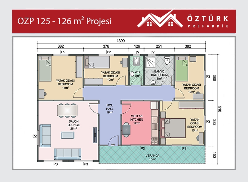 OZP 125 - 126 m2 4+1 Prefabrik Ev 2. Fotoğrafı