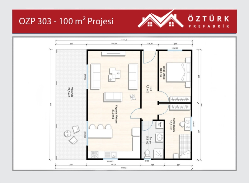 OZP 303 - 100 m2 Hafif Çelik Tek Katlı Ev 4. Fotoğrafı