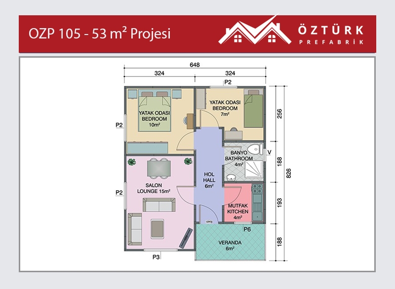 OZP 105 - Tek Katlı 53 m2 Prefabrik Ev 2. Fotoğrafı