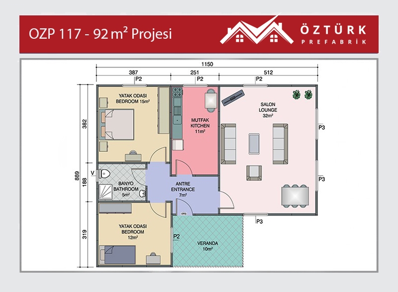 OZP 117 - 92 m2 Tek Katlı Prefabrik Ev 2. Fotoğrafı