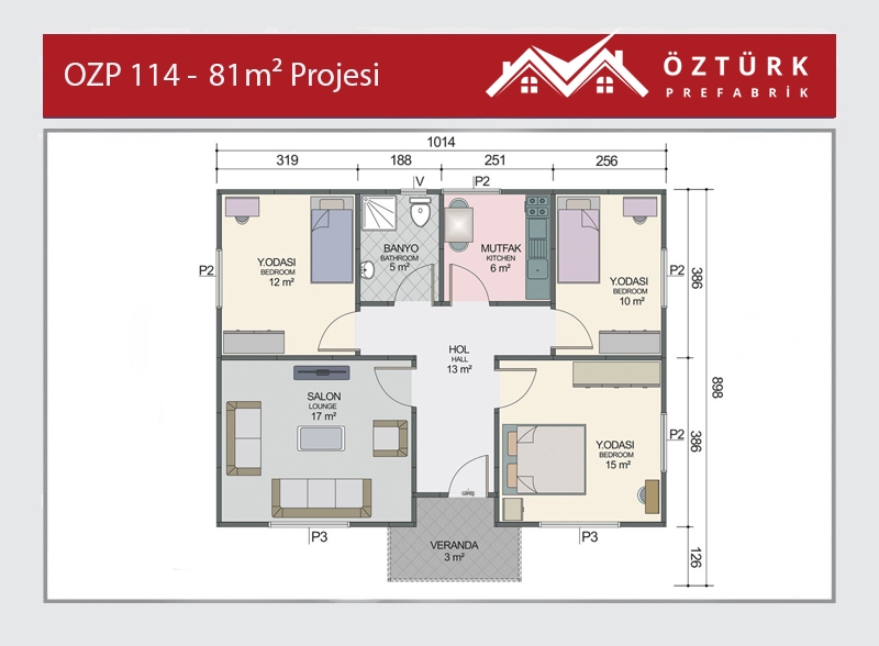 OZP 114 - 81 m2 3+1 Prefabrik Ev 2. Fotoğrafı