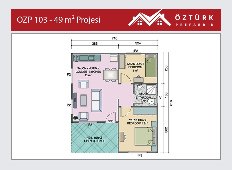 OZP 103 - Tek Katlı 49 m2 Prefabrik Ev 2. Fotoğrafı