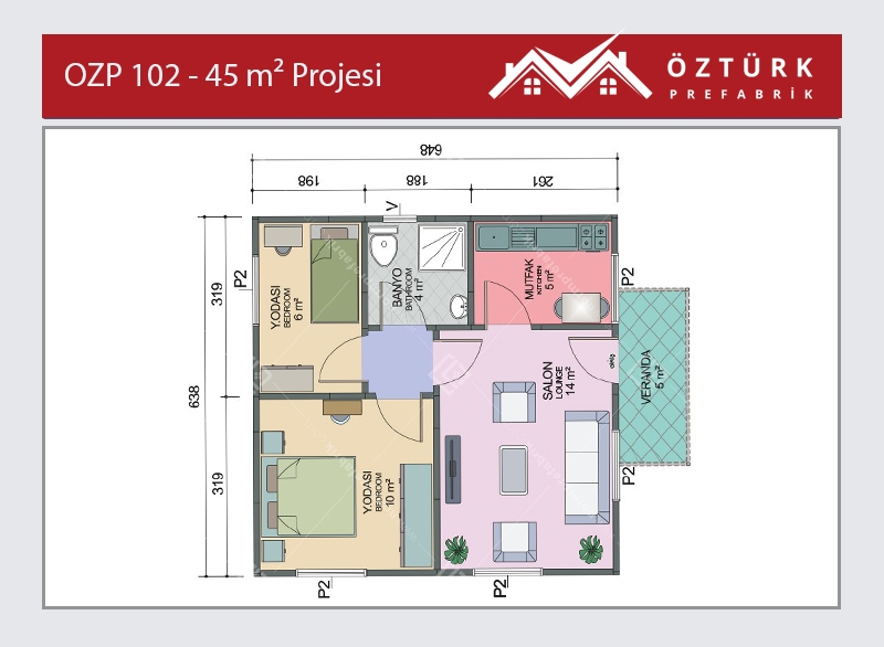 OZP 102 - Tek Katlı 45 m2 Prefabrik Ev 2. Fotoğrafı