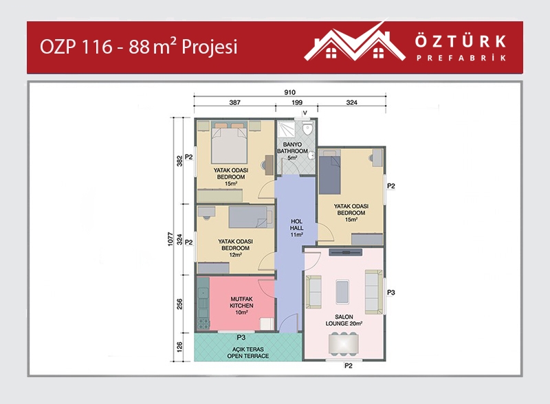 OZP 116 - 88 m2 Tek Katlı Prefabrik Ev 2. Fotoğrafı