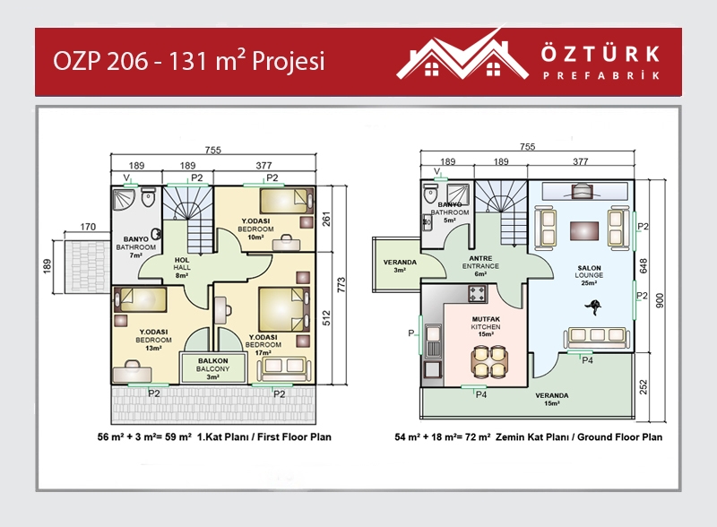 OZP 206 - 131 m2 Çift Katlı Prefabrik Ev 2. Fotoğrafı