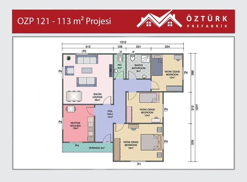 OZP 121 - 113 m2 3+1 Prefabrik Ev 2. Fotoğrafı