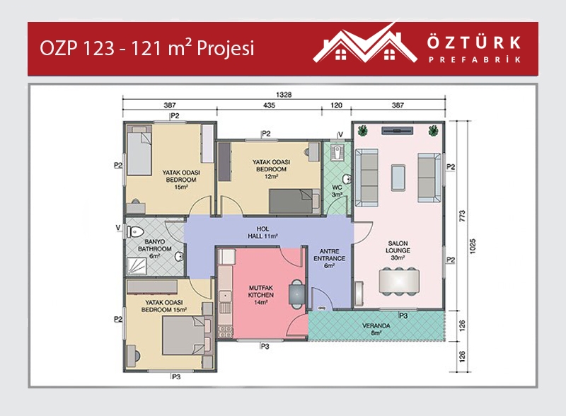 OZP 123 - 121 m2 Prefabrik Ev 2. Fotoğrafı