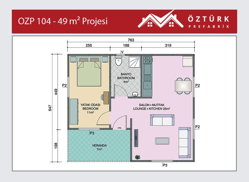 OZP 104 - 49 m2 Tek Katlı Prefabrik Ev 2. Fotoğrafı