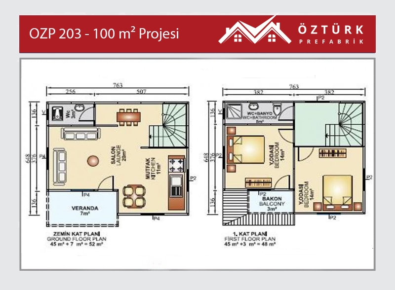 OZP 203 - 100 m2 Dubleks Prefabrik Ev 2. Fotoğrafı