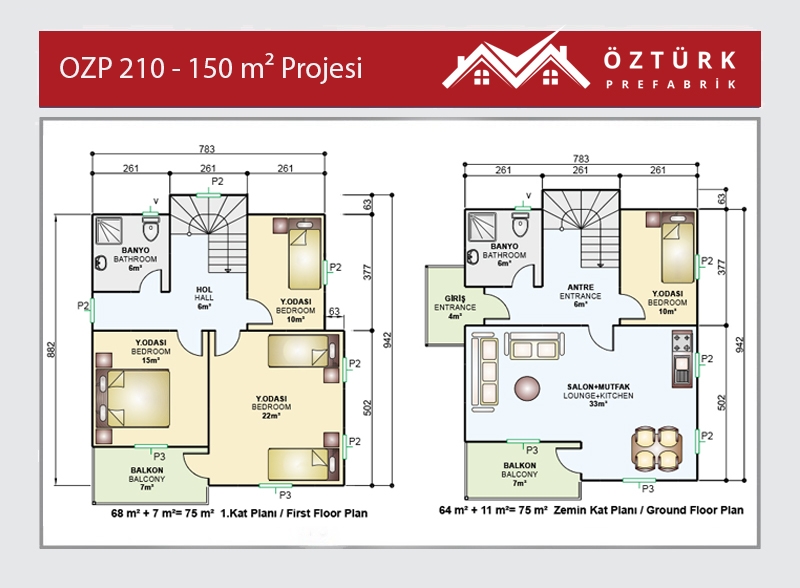 OZP 210 - 150 m2 2 Katlı Prefabrik Ev 2. Fotoğrafı