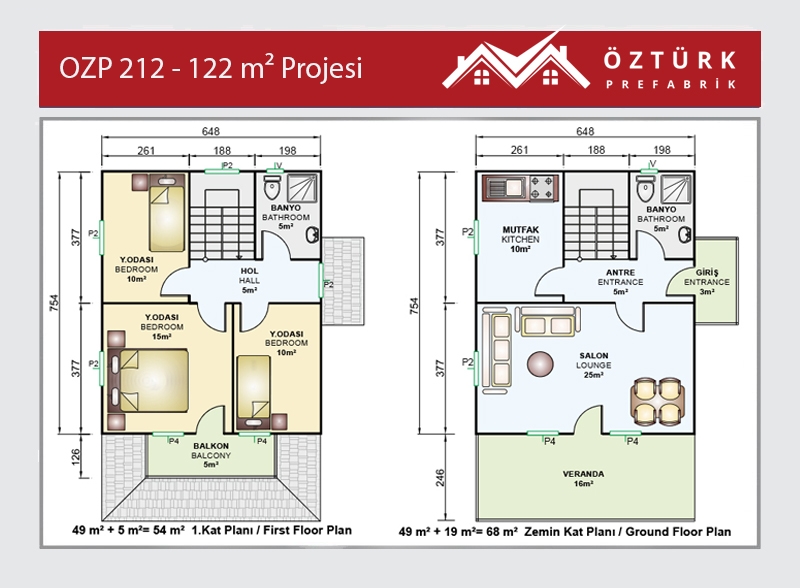 OZP 212 - 122 m2 İki Katlı Prefabrik Ev 2. Fotoğrafı