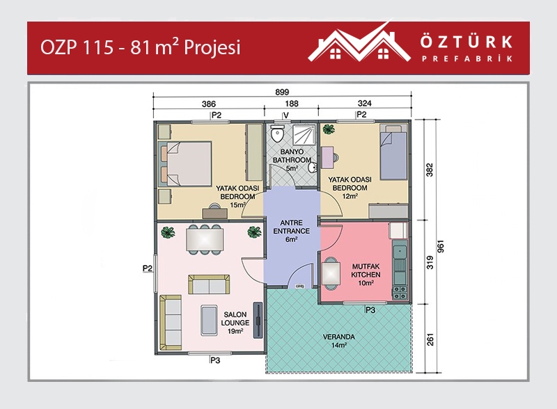 OZP 115 - 81 m2 Prefabrik Ev 2. Fotoğrafı