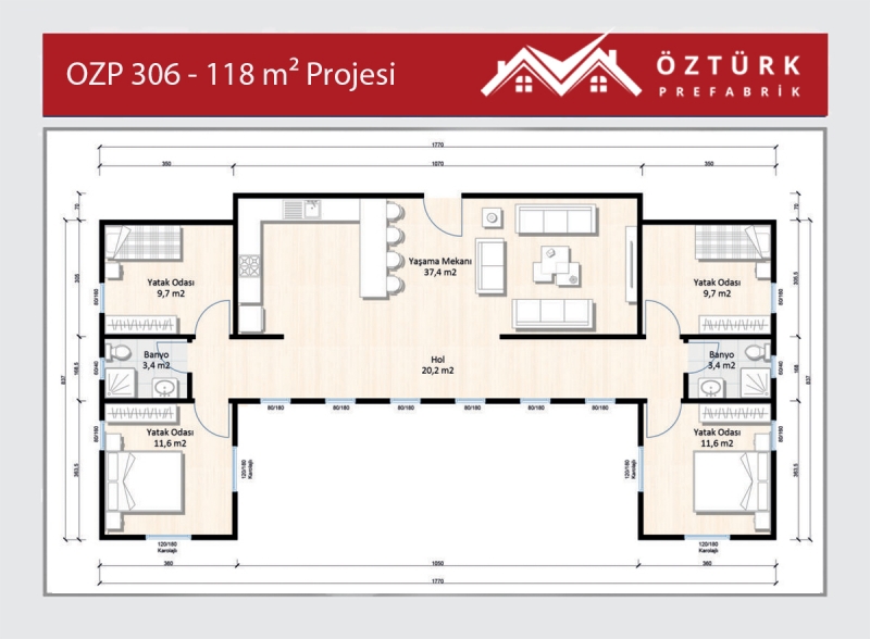 OZP 306 - 118 m2 4+1 Hafif Çelik Yapı 4. Fotoğrafı