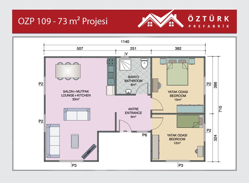 OZP 109 - Tek Katlı 73 m2 Prefabrik Ev 2. Fotoğrafı