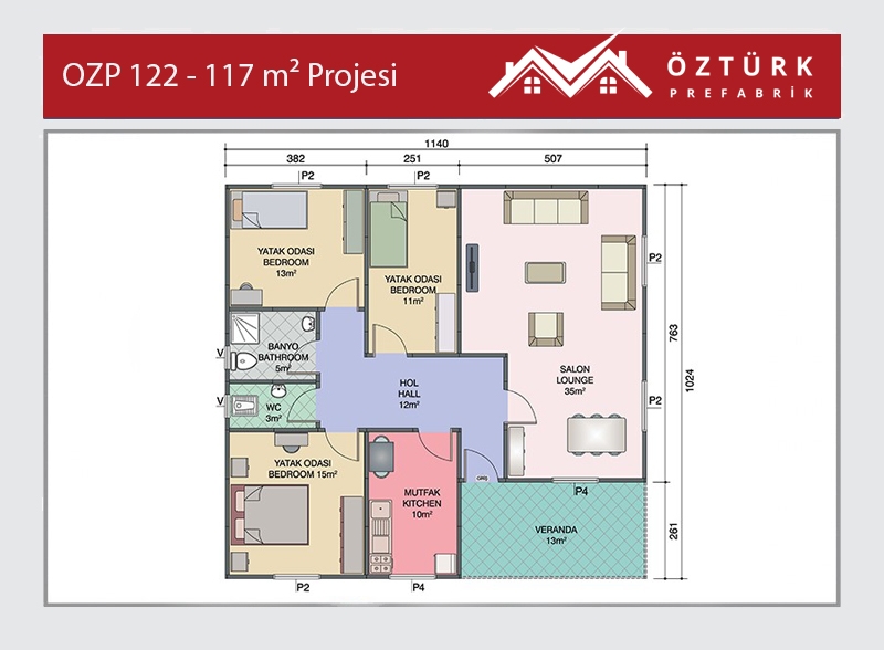 OZP 122 - 117 m2 Tek Katlı Prefabrik Ev 2. Fotoğrafı