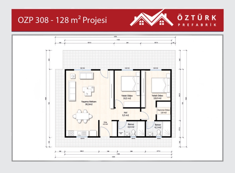 OZP 308 - 124 m2 3+1 Hafif Çelik Yapı 4. Fotoğrafı